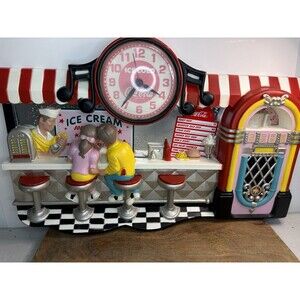Coca Cola 21"x13" Ice Cream Soda Fountain Diner 3D Hanging Wall Clock 50's Vtg